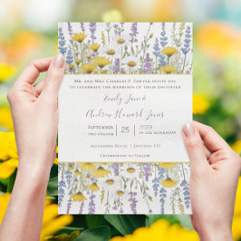 Convite Elegância Amarela Ensolarada Amor por Lavanda Flor