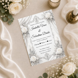 Convite Elegância Atemporal de Prata e Marfim Casamento