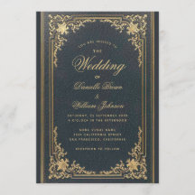 Elegância Azul Dourado Vintage Caligrafia Casament