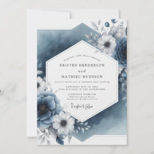 Convite Elegância Botânica Azul Ardesia Casamento