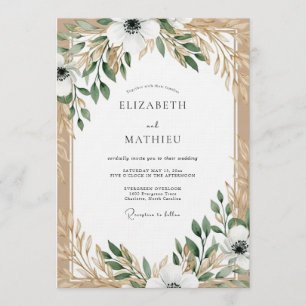 Convite Elegância Botânica com Creme e Salva Casamento