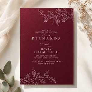 Convite Elegância Botânica em Burgundy para Casamento Mode