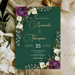 Convite Elegância Botânica Esmeralda e Marfim Casamento