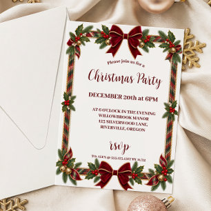 Convite Elegância Clássica de Xadrez Natalino em Tartan