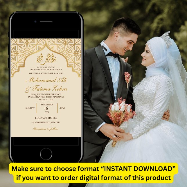 Convite Elegância da Mesquita Dourada do Casamento Muçulma (Criador carregado)