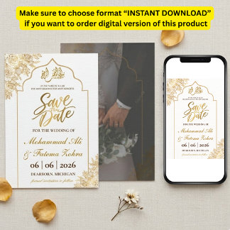 Convite Elegância da Mesquita Floral Dourada Nikah Salve a