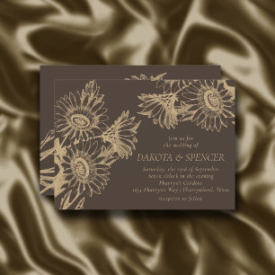 Convite Elegância de girassol Casamento Dourado e casta