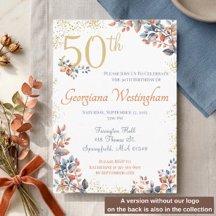 Convite Elegância de Outono Aniversário de 50 anos Brilho