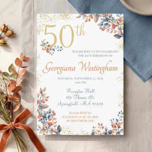 Convite Elegância de Outono Aniversário de 50 anos Brilho