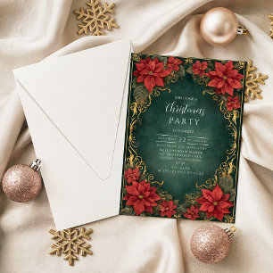 Convite Elegância de Poinsettia Dourada de Natal