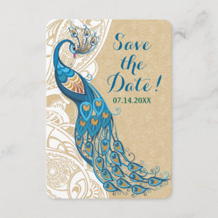Convite Elegância de Renda e Pavão no Save The Date de Cas