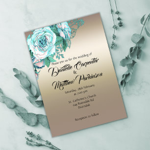 Convite Elegância de Rosa Aqua em Casamento Dourado