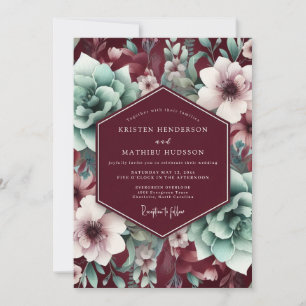 Convite Elegância do Desabrochar Borgonha Casamento