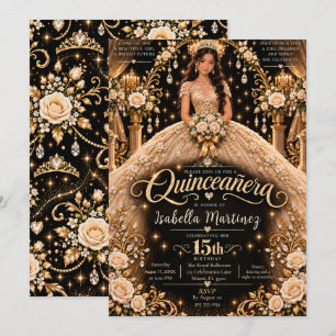 Convite Elegância Dourada de Quinceañera