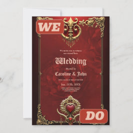 Convite Elegância em brilho vermelho com um coração orname