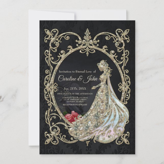 Convite Elegância em ouro e preto. (Frente)