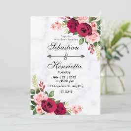 Convite Elegância em Vermelho:Convite para Casamento Flora