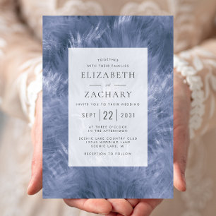 Convite Elegância Emplumada Azul Desbotada Casamento