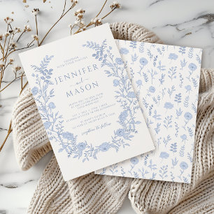 Convite Elegância eterno: Casamento Blue Floral Boho