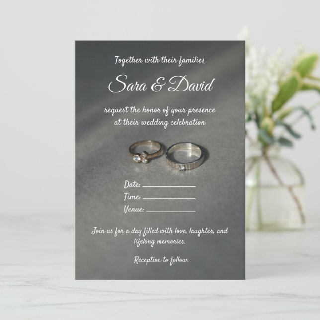 Convite Elegância eterno: Casamento branco e Cinza (Em pé/Frente)