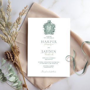 Convite Elegância eterno, Casamento de Monograma Verde