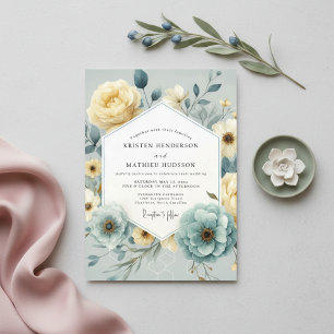 Convite Elegância Floral Amarelo Pálido Casamento
