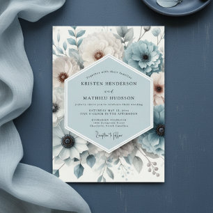Convite Elegância Floral Azul Ardesia Casamento
