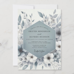 Convite Elegância Floral Azul Ardesia Casamento