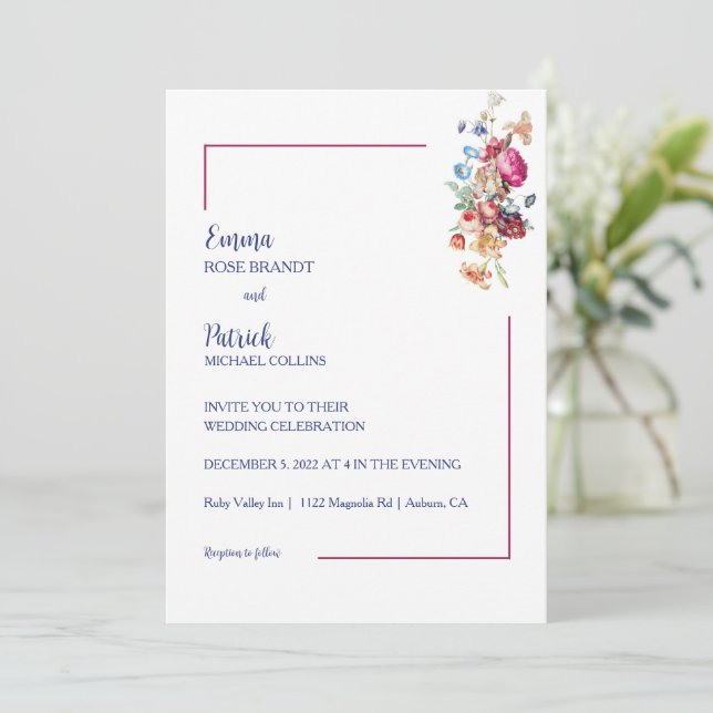 Convite Elegância Floral Casamento  (Em pé/Frente)
