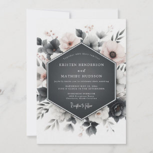 Convite Elegância Floral Cinza Ardósia Casamento