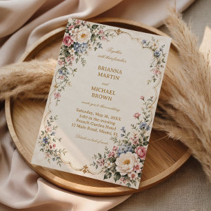 Convite Elegância Floral de Jardim Inglês Antigo