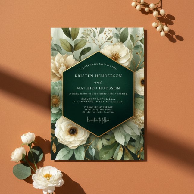 Convite Elegância Floral Esmeralda Casamento (Criador carregado)