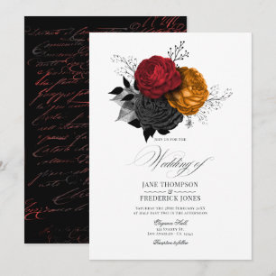 Convite Elegância Floral Gótica Vintage de Halloween