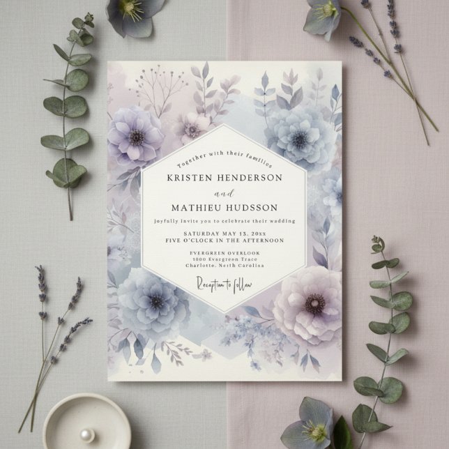 Convite Elegância Floral Lavanda Geada Casamento (Criador carregado)