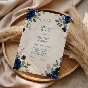 Convite Elegância Floral Marinho