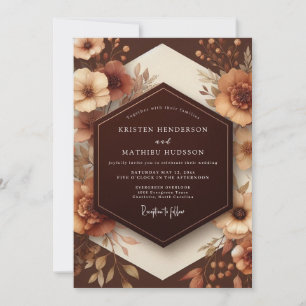 Convite Elegância Floral Marrom Terrosa para Casamento