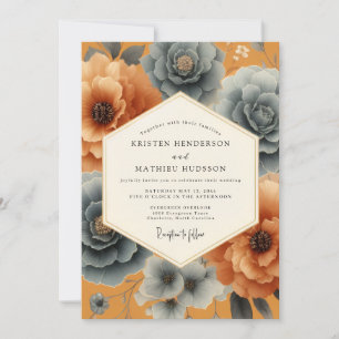 Convite Elegância Floral Ocre para Casamento