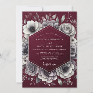 Convite Elegância Floral Temperamental Borgonha para Casam