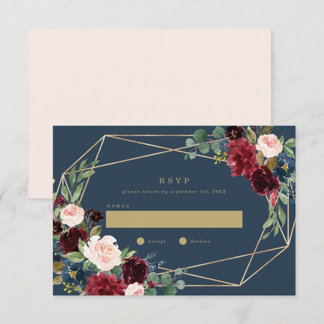 Convite Elegância Geométrica de Outono Casamento RSVP (Frente/Verso)