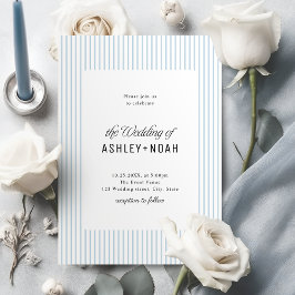 Convite Elegância Listrada Azul Empoeirada Casamento Cláss
