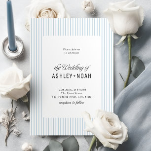 Convite Elegância Listrada Azul Empoeirada Casamento Cláss