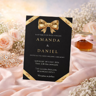 Convite Elegância Luxuosa Arco Preto e Dourado de Casament