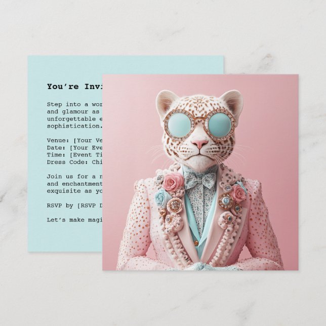 Convite Elegância Luxuosa Pink Leopard (Frente/Verso)