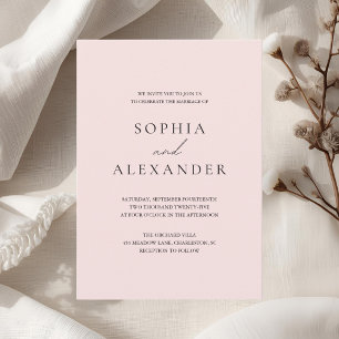 Convite Elegância Minimalista Rosa Bege Casamento