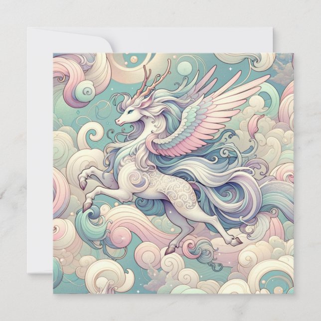 Convite Elegância Mística: Sussurros Pastel Kirin (Frente)