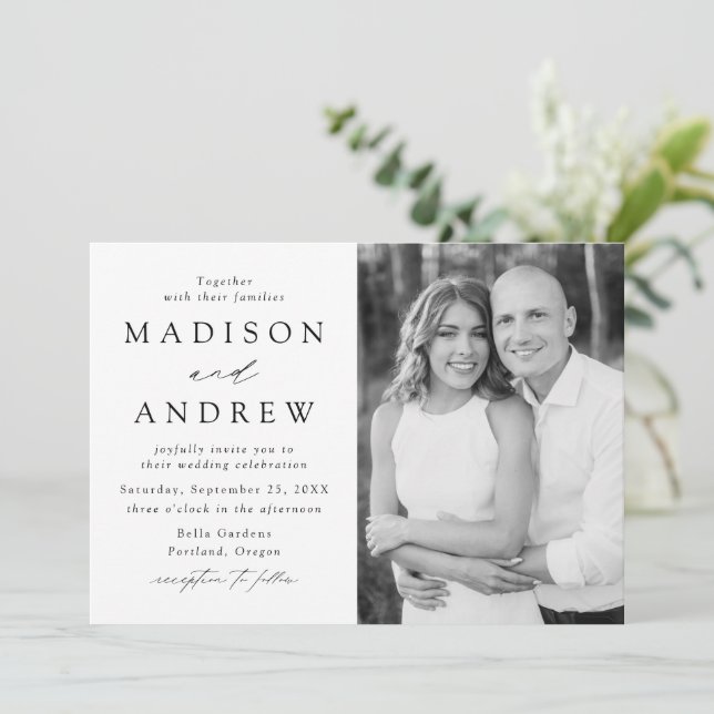 Convite Elegância Moderna Foto Casamento (Em pé/Frente)
