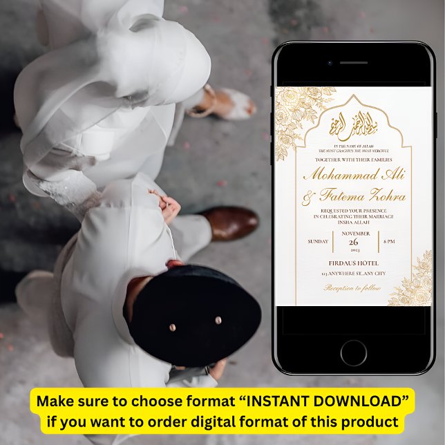 Convite Elegância Muçulmana Casamento Nikah Mesquita Flora (Criador carregado)