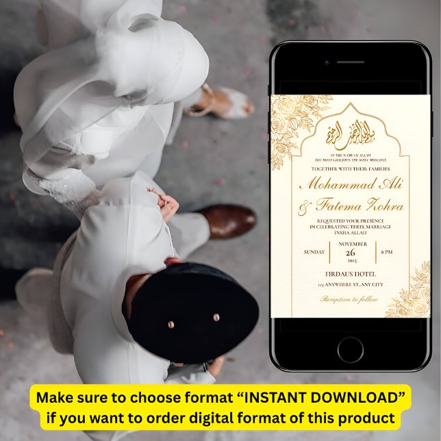 Convite Elegância Muçulmana Casamento Nikah Mesquita Flora (Criador carregado)
