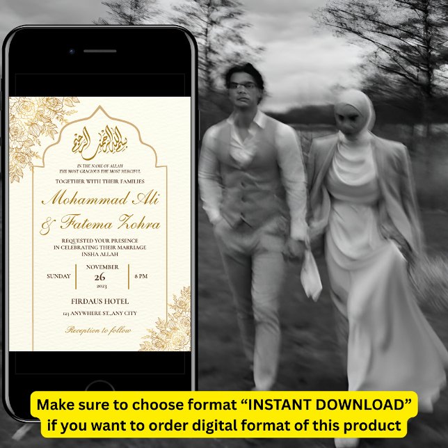 Convite Elegância Muçulmana da Mesquita Floral Dourada Cas (Criador carregado)