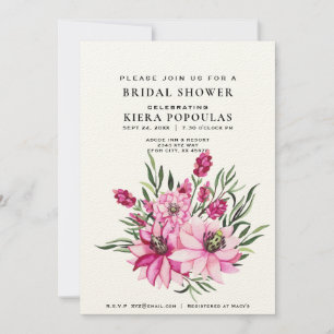 Convite Elegância Natural Boho Rosa Chá de panela Floral